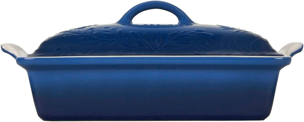 Le Creuset Olive Branch Collection Stoneware Heritage Covered Rectangular Casserole, 4 qt., Marseille with Embossed Lid - Image 5