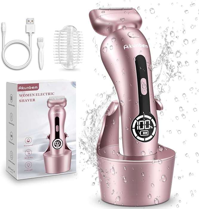 Electric Shaver for Women for Legs Bikini Trimmer Electric Razors for Women Underarm Public Hairs Rechargeable Womens Shaver Wet Dry Use Painless Cordless with Detachable Head (Pink) - Image 1