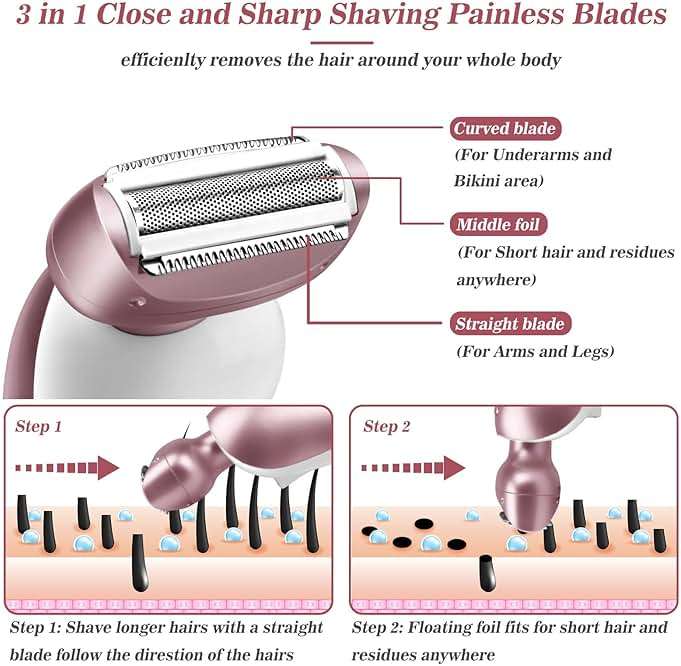 Electric Shaver for Women for Legs Bikini Trimmer Electric Razors for Women Underarm Public Hairs Rechargeable Womens Shaver Wet Dry Use Painless Cordless with Detachable Head (Pink) - Image 2