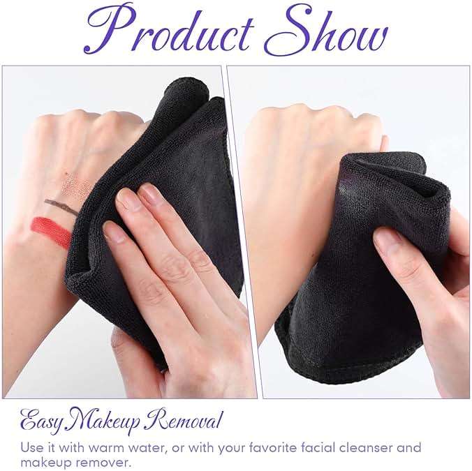 Macarrie 48 Pcs Makeup Towels Gifts Bulk for Women Teacher Graduation Employee 12 x 12 Inch Travel Make up Cloth Microfiber Wash Reusable Remover Face Skin Cleaning Soft Absorbent Spa Facial(Black) - Image 5