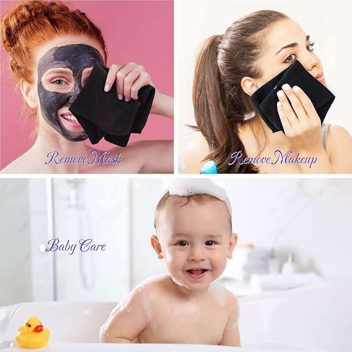 Macarrie 48 Pcs Makeup Towels Gifts Bulk for Women Teacher Graduation Employee 12 x 12 Inch Travel Make up Cloth Microfiber Wash Reusable Remover Face Skin Cleaning Soft Absorbent Spa Facial(Black) - Image 6