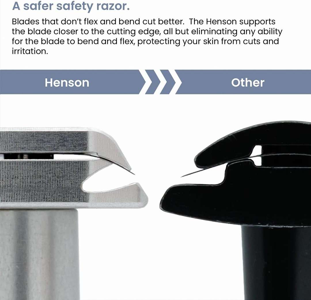 Henson Shaving Razor - Tan Double Edge Safety Razor with 5 Spare Blades - 30° Angled Precision With Superior Blade Rigidity- Reusable Single Blade Razors For Men and Women - Mild Aggression - Image 3