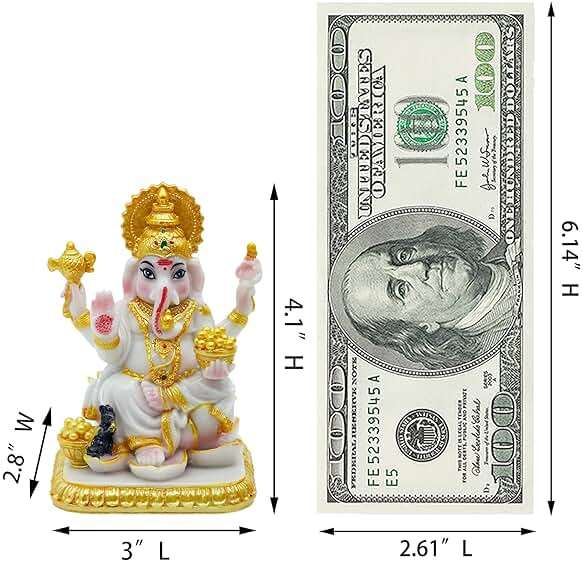 alikiki Indian Idol Lord Ganesh Statue - 4.1”H Marble Color Hindu God Ganesha for Car Decor Ganpati Sculpture India Temple Mandir Home Office Altar Pooja Item Wedding Diwali Puja Return Gifts - Image 3