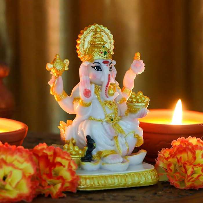 alikiki Indian Idol Lord Ganesh Statue - 4.1”H Marble Color Hindu God Ganesha for Car Decor Ganpati Sculpture India Temple Mandir Home Office Altar Pooja Item Wedding Diwali Puja Return Gifts - Image 7