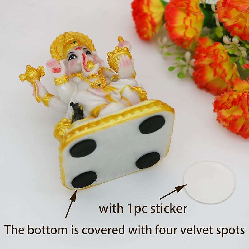 alikiki Indian Idol Lord Ganesh Statue - 4.1”H Marble Color Hindu God Ganesha for Car Decor Ganpati Sculpture India Temple Mandir Home Office Altar Pooja Item Wedding Diwali Puja Return Gifts - Image 9