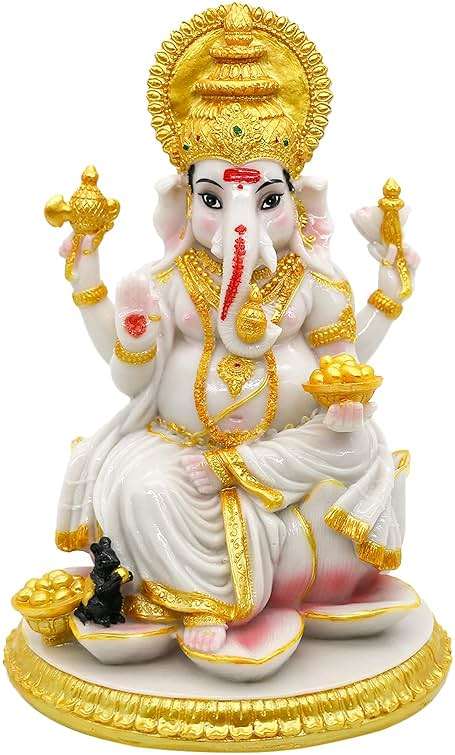 alikiki Hindu God Ganesh Chaturthi Figurine - 8.4”H Indian Idol Ganesha Statue Ganpati Elephant Hindu God Pooja Item Diwali Home Office Meditation Room Temple Mandir Altar Shrine Puja Decor - Image 1