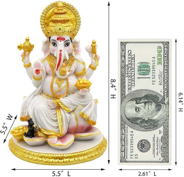 alikiki Hindu God Ganesh Chaturthi Figurine - 8.4”H Indian Idol Ganesha Statue Ganpati Elephant Hindu God Pooja Item Diwali Home Office Meditation Room Temple Mandir Altar Shrine Puja Decor - Image 3