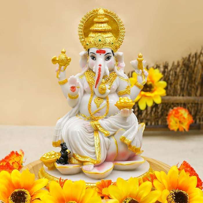alikiki Hindu God Ganesh Chaturthi Figurine - 8.4”H Indian Idol Ganesha Statue Ganpati Elephant Hindu God Pooja Item Diwali Home Office Meditation Room Temple Mandir Altar Shrine Puja Decor - Image 4