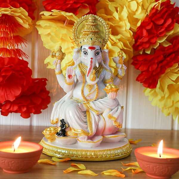 alikiki Hindu God Ganesh Chaturthi Figurine - 8.4”H Indian Idol Ganesha Statue Ganpati Elephant Hindu God Pooja Item Diwali Home Office Meditation Room Temple Mandir Altar Shrine Puja Decor - Image 5