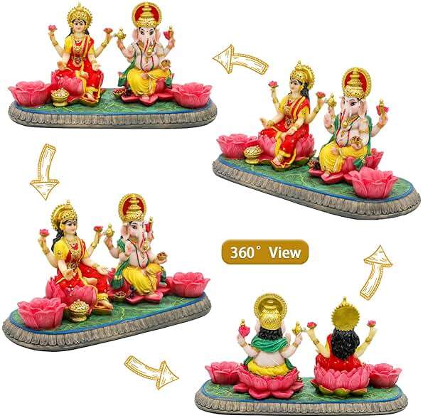 Indian God Ganesha Lakshmi Statue - 5.3”H Indian Idol Laxmi Ganesh with LED Diyas for Diwali Gifts Decor Home Office Mandir Temple Altar Puja Item Hindu Murti Pooja Sculpture - Image 6