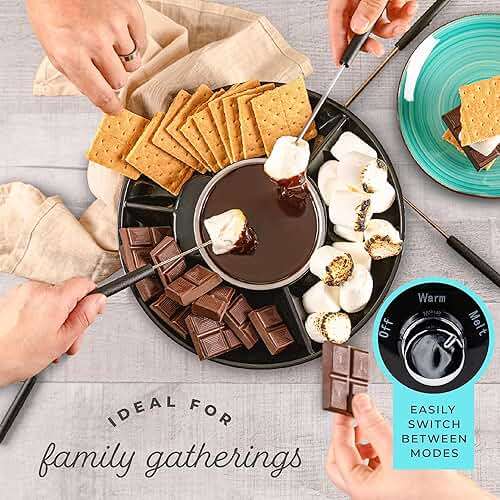 Kusini Electric Fondue Pot Set - Chocolate Fondue Kit - Temperature Control, Detachable Serving Trays, & 4 Roasting Forks - Gift Set & Date Night Idea. Serve at Movie Night or Game Night. - Image 2