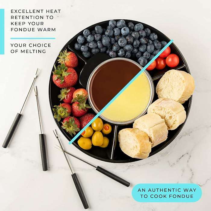 Kusini Electric Fondue Pot Set - Chocolate Fondue Kit - Temperature Control, Detachable Serving Trays, & 4 Roasting Forks - Gift Set & Date Night Idea. Serve at Movie Night or Game Night. - Image 5
