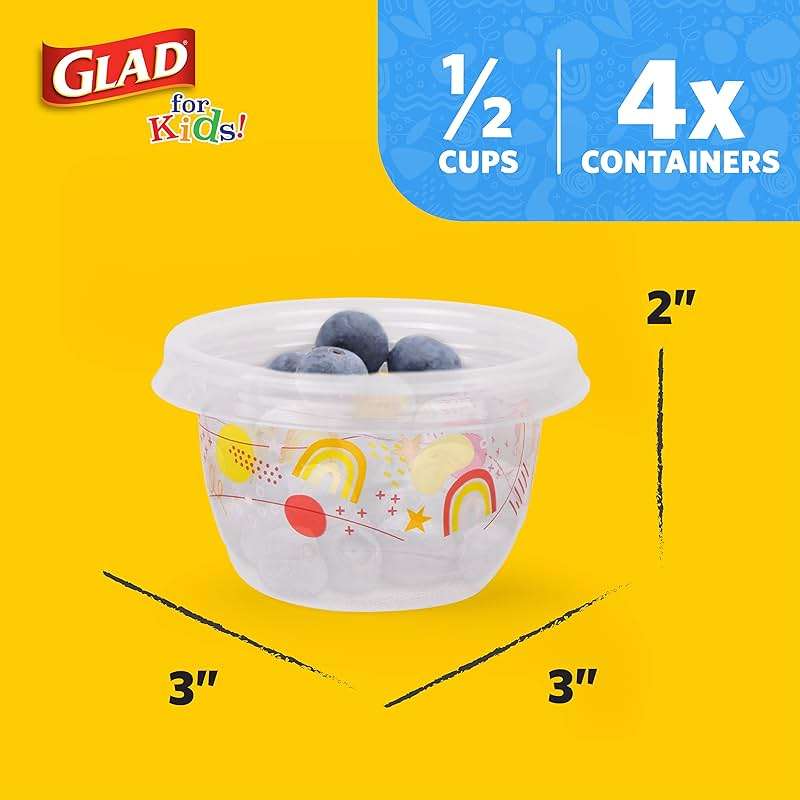 Glad for Kids GladWare Back to School Food Storage Containers with Lids, BPA Free Plastic Variety Pack Rainbow Patterns for Kids Lunches and Snacks, Microwave Freezer Dishwasher Safe, 26 Piece Set - Image 3