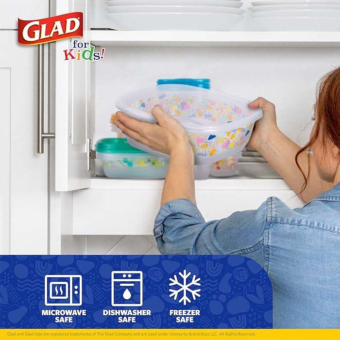 Glad for Kids GladWare Back to School Food Storage Containers with Lids, BPA Free Plastic Variety Pack Rainbow Patterns for Kids Lunches and Snacks, Microwave Freezer Dishwasher Safe, 26 Piece Set - Image 4