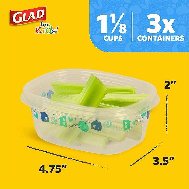 Glad for Kids GladWare Back to School Food Storage Containers with Lids, BPA Free Plastic Variety Pack Rainbow Patterns for Kids Lunches and Snacks, Microwave Freezer Dishwasher Safe, 26 Piece Set - Image 7