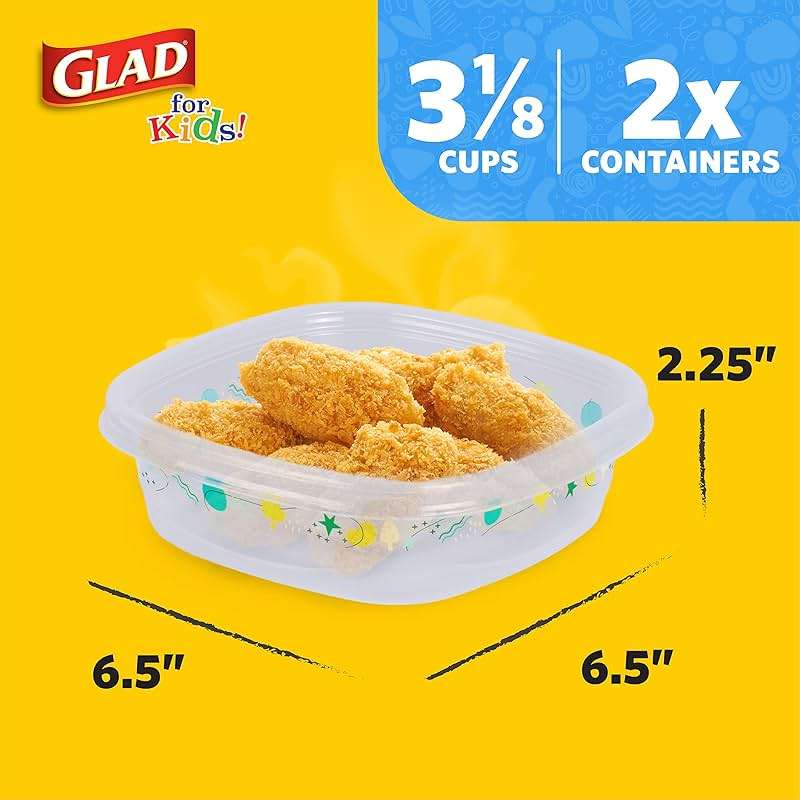 Glad for Kids GladWare Back to School Food Storage Containers with Lids, BPA Free Plastic Variety Pack Rainbow Patterns for Kids Lunches and Snacks, Microwave Freezer Dishwasher Safe, 26 Piece Set - Image 8
