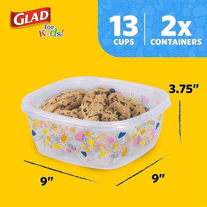 Glad for Kids GladWare Back to School Food Storage Containers with Lids, BPA Free Plastic Variety Pack Rainbow Patterns for Kids Lunches and Snacks, Microwave Freezer Dishwasher Safe, 26 Piece Set - Image 9
