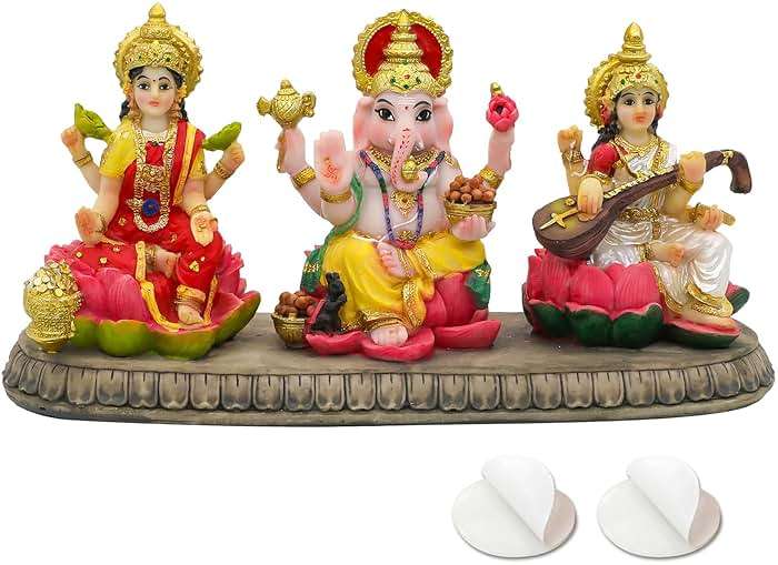 alikiki India Laxmi Ganesh Saraswati Statue - 3.9”H Indian God Lakshmi Ganesha Saraswati Idol Figurine Hindu Diwali Gifts Diwali Decoration Home Office Mandir Temple Pooja Item - Image 1