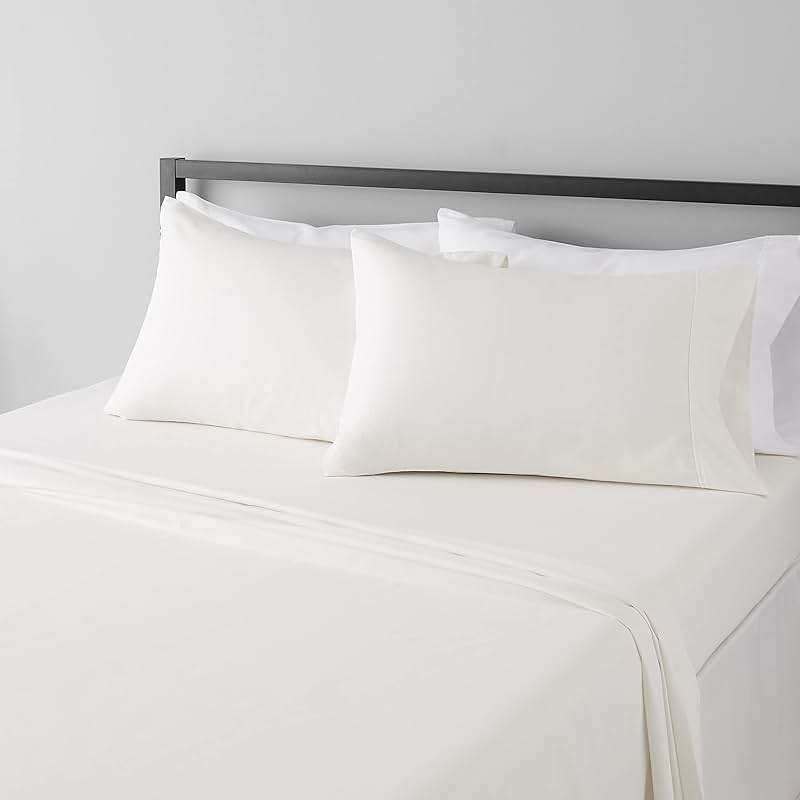 Amazon Basics 4 Piece Lightweight Super Soft Easy Care Microfiber Bed Sheet Set with 14" Deep Pockets - Queen, Cream, Solid - Image 1