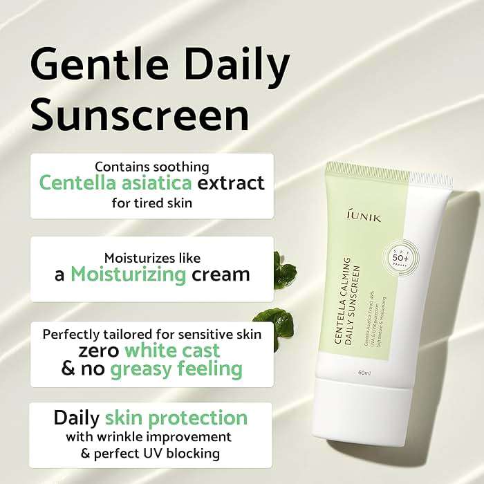 IUNIK Centella Calming Moisture Daily Sunscreen SPF 50+ PA++++ Matte & No White Cast Centella Asiatica Dry Oily Sensitive Vegan Korean Skincare - Image 4