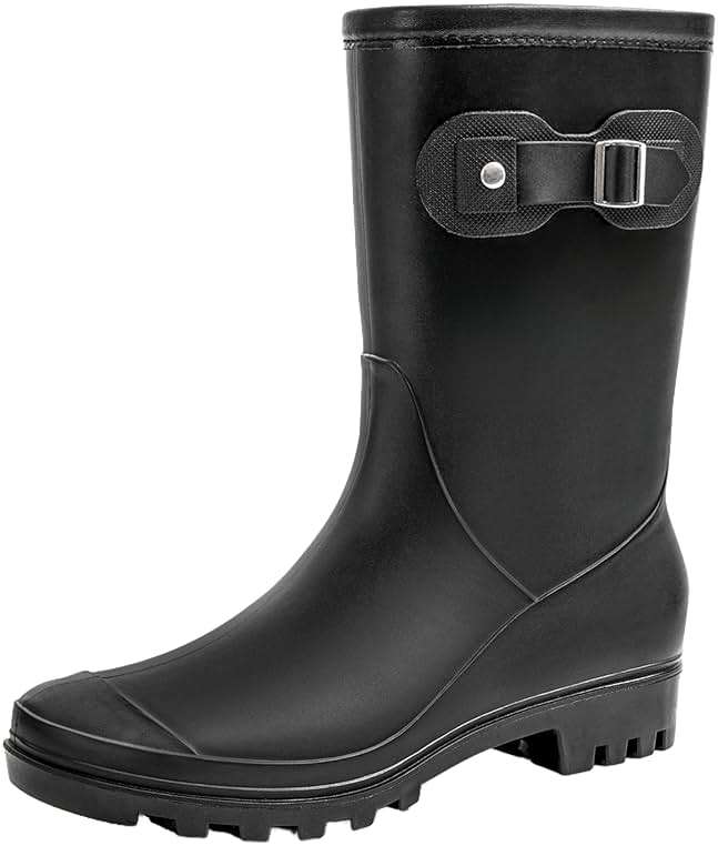 Fubotao Women's Mid Calf Rain Boots Waterproof Fashion Garden Shoes Anti-slipping Rainboots For Women Comfortable Insole Light Rain Shoes - Image 1