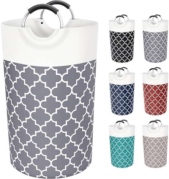Fabspace Large Laundry Basket Laundry Hamper Bag Washing Bin Clothes Bag Collapsible Tall with Handles Waterproof Travel Bathroom College Essentials Storage for College Dorm, Family (Grey) 82L - Image 1