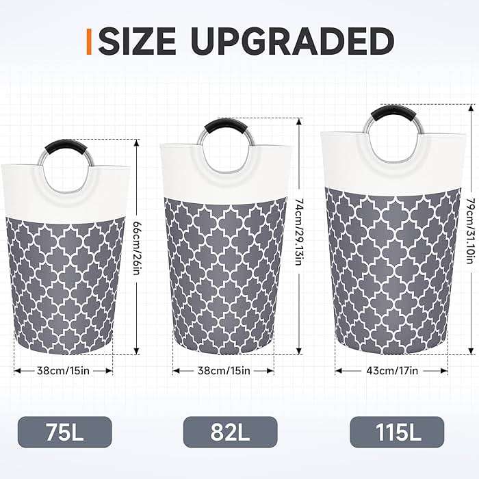 Fabspace Large Laundry Basket Laundry Hamper Bag Washing Bin Clothes Bag Collapsible Tall with Handles Waterproof Travel Bathroom College Essentials Storage for College Dorm, Family (Grey) 82L - Image 3