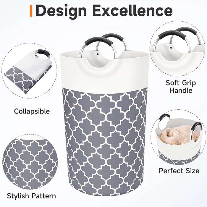 Fabspace Large Laundry Basket Laundry Hamper Bag Washing Bin Clothes Bag Collapsible Tall with Handles Waterproof Travel Bathroom College Essentials Storage for College Dorm, Family (Grey) 82L - Image 4