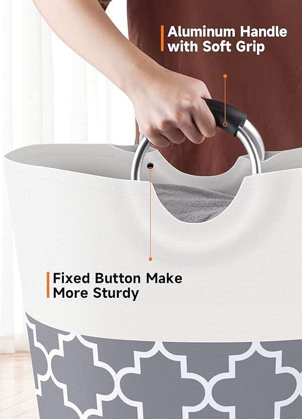 Fabspace Large Laundry Basket Laundry Hamper Bag Washing Bin Clothes Bag Collapsible Tall with Handles Waterproof Travel Bathroom College Essentials Storage for College Dorm, Family (Grey) 82L - Image 5