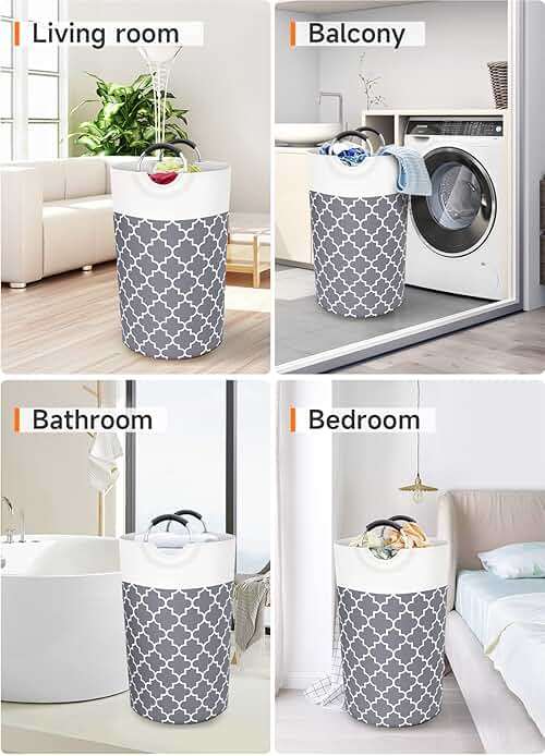 Fabspace Large Laundry Basket Laundry Hamper Bag Washing Bin Clothes Bag Collapsible Tall with Handles Waterproof Travel Bathroom College Essentials Storage for College Dorm, Family (Grey) 82L - Image 7