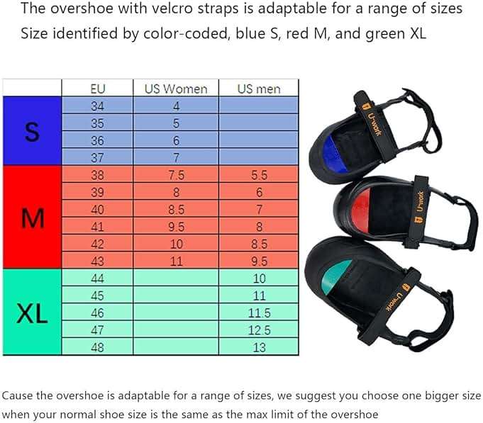 Double Hook and Loop Straps Safety Overshoes Steel Toe Caps, Titanium Aluminum Alloy Toe Shoe Covers, Steel Toe Covers, Slip Resistant Alloy Toe Overshoe, Visitor Safety Overshoe, Size M, Color Red - Image 7