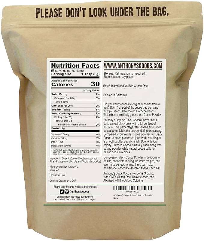 Anthony's Organic Black Cocoa Powder, 1 lb, Unsweetened, Dutch Processed, Gluten Free, Non GMO - Image 2