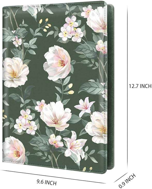 WAVEYU Portfolio Case for Women, Padfolio Cover for Girls, Conference/Resume/Legal Document Organizer with Letter/A4 Size Clipboard Hardboard, Business Card Holders, Green Flower - Image 2