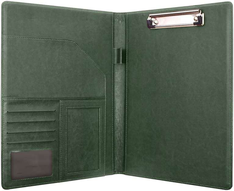 WAVEYU Portfolio Case for Women, Padfolio Cover for Girls, Conference/Resume/Legal Document Organizer with Letter/A4 Size Clipboard Hardboard, Business Card Holders, Green Flower - Image 7
