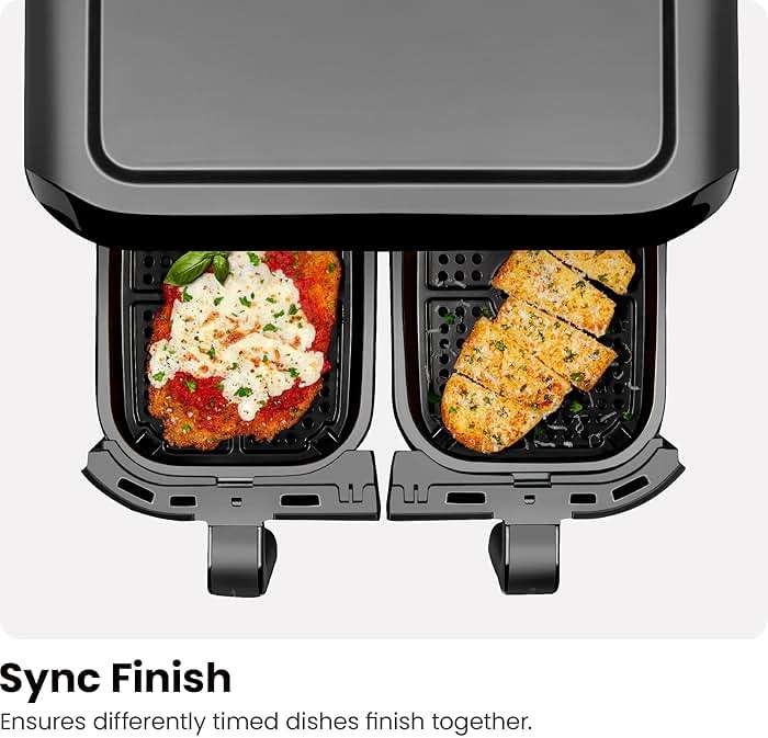 Chefman 6 Quart Dual Basket Air Fryer - Digital Touchscreen, Smart Sync Finish, Hi-Fry, Auto Shutoff, 2 Independent 3QT Nonstick Dishwasher-Safe Frying Baskets - Digital Double Air Fryer - Black - Image 9