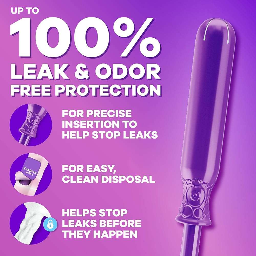 Tampax Radiant Tampons Multipack, with LeakGuard Braid, Light/Regular Absorbency, Unscented, 26 Count, Packaging May Vary - Image 2