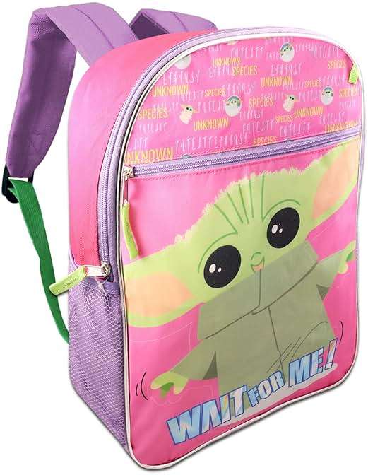 Fast Forward Baby Yoda Backpack with Lunch Box for Girls Set - Bundle with Baby Yoda Backpack, Baby Yoda Lunch Bag, Water Bottle, Stickers, Keychain, More | Star Wars Backpack for Girls - Image 2