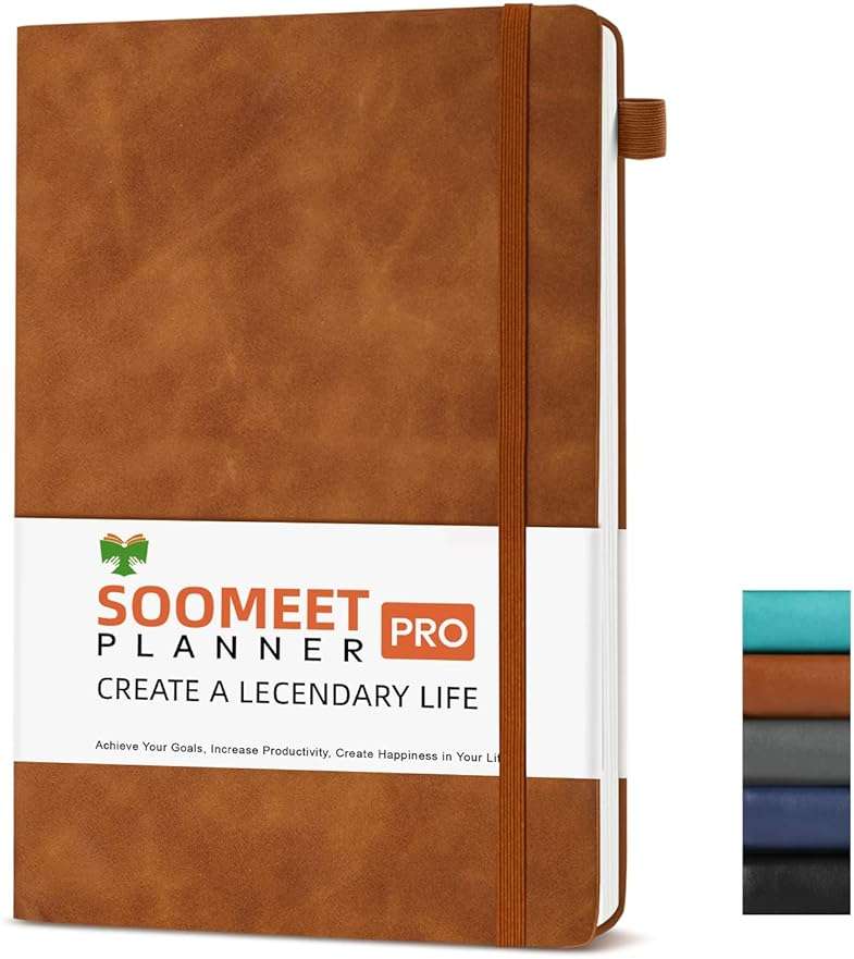 Soomeet Lined Journal Notebook, 200 Pages, Leather Hardcover Notebooks, A5 College Ruled Thick Classic with Pen Loop Notebook Journals for Writing, for Women Men Office School, 5.75'' X 8.38'', Brown - Image 1