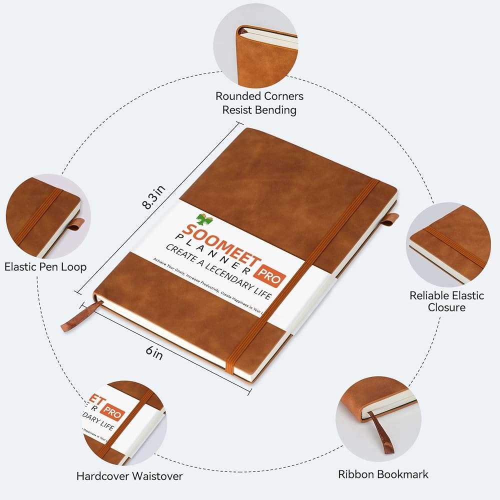 Soomeet Lined Journal Notebook, 200 Pages, Leather Hardcover Notebooks, A5 College Ruled Thick Classic with Pen Loop Notebook Journals for Writing, for Women Men Office School, 5.75'' X 8.38'', Brown - Image 3