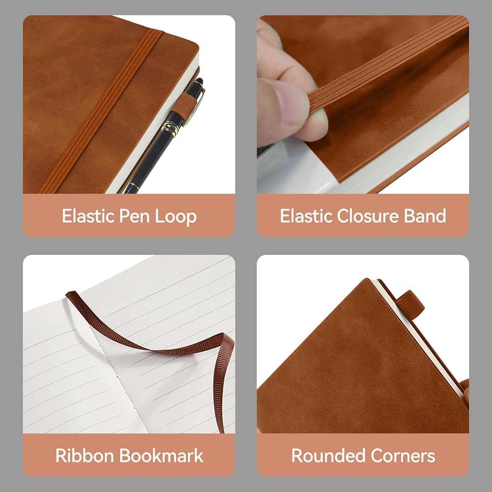 Soomeet Lined Journal Notebook, 200 Pages, Leather Hardcover Notebooks, A5 College Ruled Thick Classic with Pen Loop Notebook Journals for Writing, for Women Men Office School, 5.75'' X 8.38'', Brown - Image 4