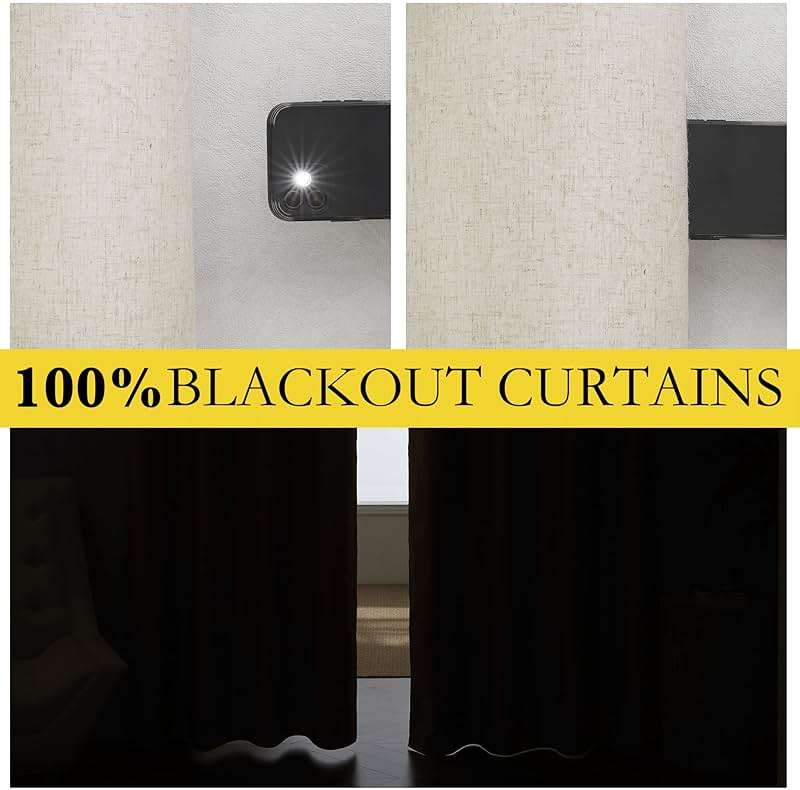 NICETOWN Natural 100% Blackout Linen Curtains 84 inch Long Burg for Living Room, 2 Panels, 52" Wide, Farmhouse Thick Completely Blackout Window Treatment Thermal Insulated Warm Drapes for Winter - Image 2