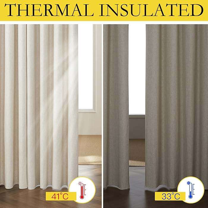 NICETOWN Natural 100% Blackout Linen Curtains 84 inch Long Burg for Living Room, 2 Panels, 52" Wide, Farmhouse Thick Completely Blackout Window Treatment Thermal Insulated Warm Drapes for Winter - Image 4
