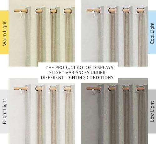 NICETOWN Natural 100% Blackout Linen Curtains 84 inch Long Burg for Living Room, 2 Panels, 52" Wide, Farmhouse Thick Completely Blackout Window Treatment Thermal Insulated Warm Drapes for Winter - Image 5