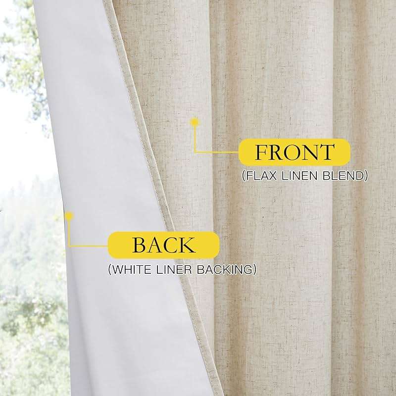 NICETOWN Natural 100% Blackout Linen Curtains 84 inch Long Burg for Living Room, 2 Panels, 52" Wide, Farmhouse Thick Completely Blackout Window Treatment Thermal Insulated Warm Drapes for Winter - Image 6