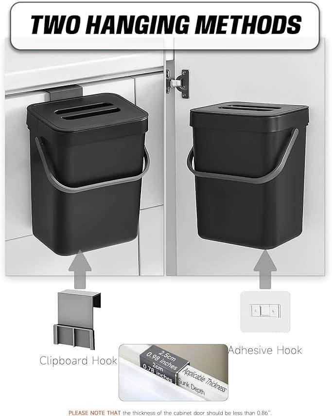 MONGTINGLU Countertop Compost Bin - 1.3 Gallons Hanging Small Trash Can with Lid for Kitchen Bathroom, Under Sink Kitchen Trash Can, Indoor Counter Compost Bucket with Lid, 5L(Black) - Image 4