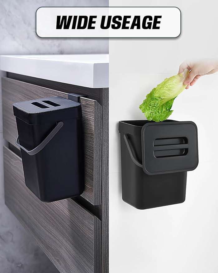 MONGTINGLU Countertop Compost Bin - 1.3 Gallons Hanging Small Trash Can with Lid for Kitchen Bathroom, Under Sink Kitchen Trash Can, Indoor Counter Compost Bucket with Lid, 5L(Black) - Image 6