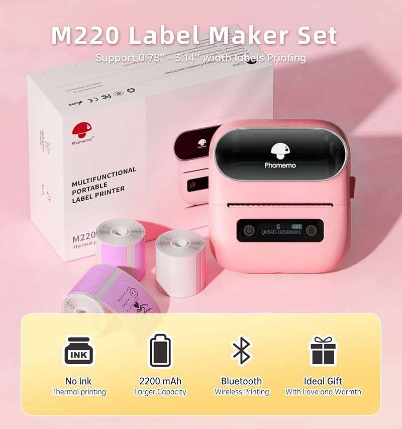 Phomemo M220 Label Maker, 3.14 Inch Bluetooth Thermal Label Printer, Compatible with Phone & PC, for Barcode, Address, Mailing, Home,Office,School - Image 4