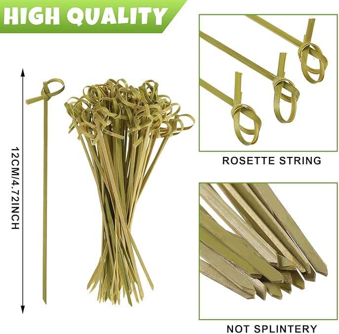 Meanplan 1000 Pcs Bamboo Cocktail Picks 4.72 Inch Bamboo Skewers Handmade Food Garnish Sticks with Looped Knot Fruit Toothpicks for Drinks Appetizer Cocktail Themed Party Snack(Green) - Image 3