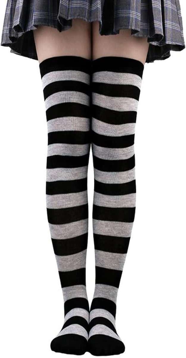 Petunny Striped Over Knee High Socks,Womens Long Striped Socks Extra Long Cotton Stripe Thigh for Halloween Party Costumes - Image 1