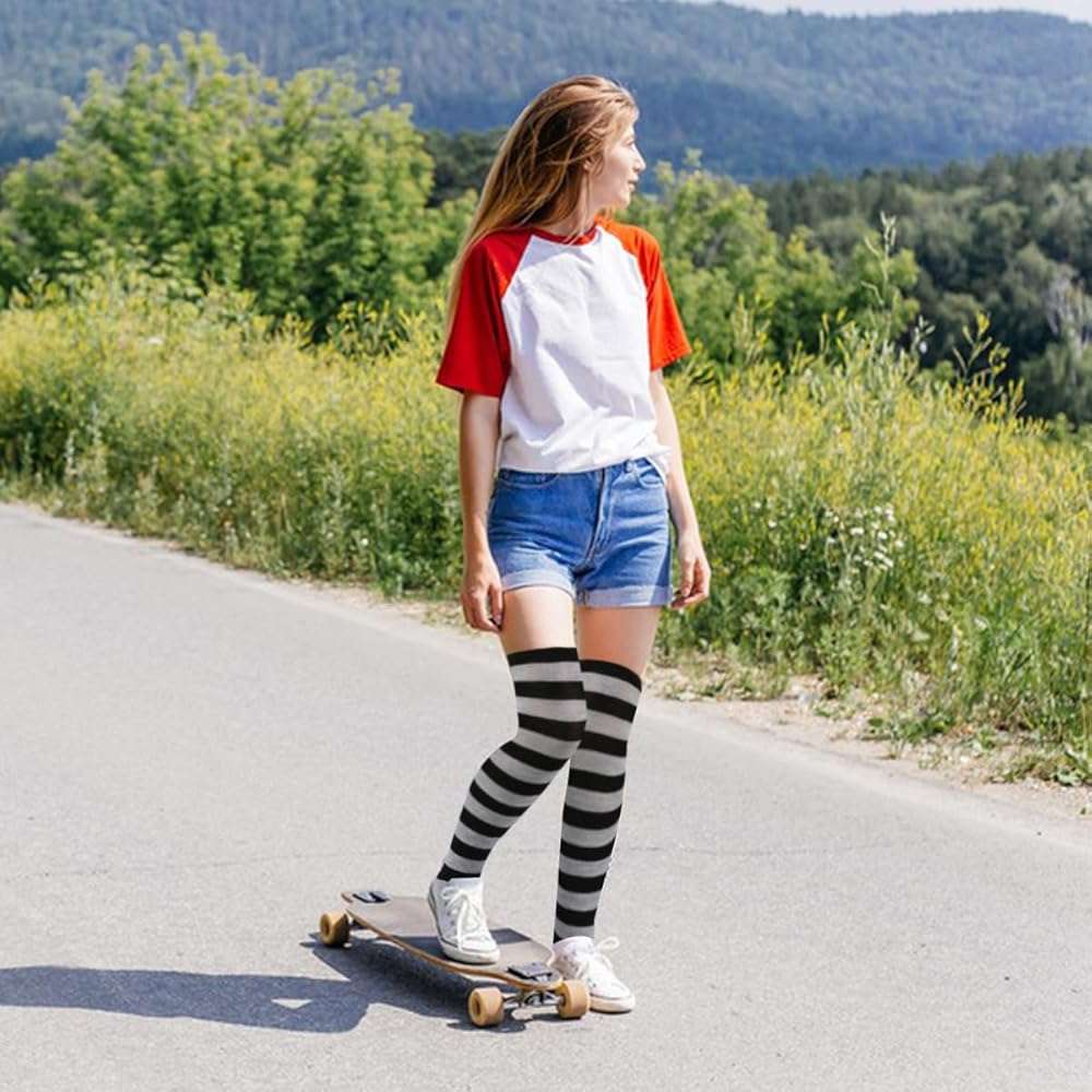 Petunny Striped Over Knee High Socks,Womens Long Striped Socks Extra Long Cotton Stripe Thigh for Halloween Party Costumes - Image 3